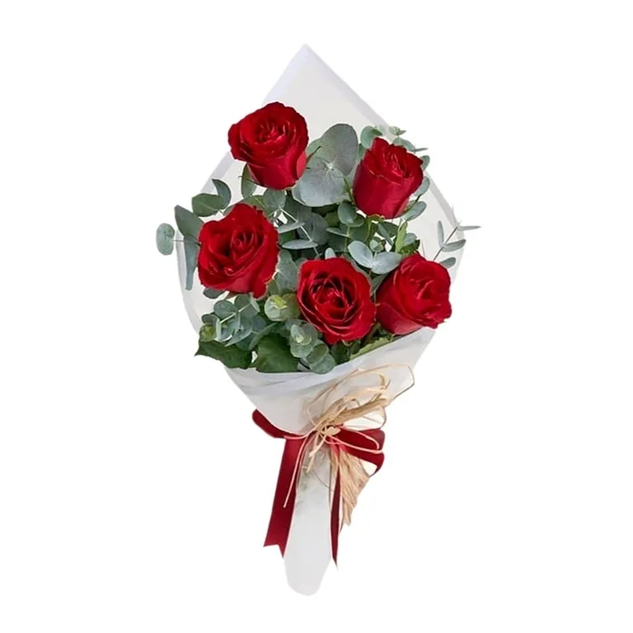 Kırmızı Gül Buketi 5'li 45 Cm