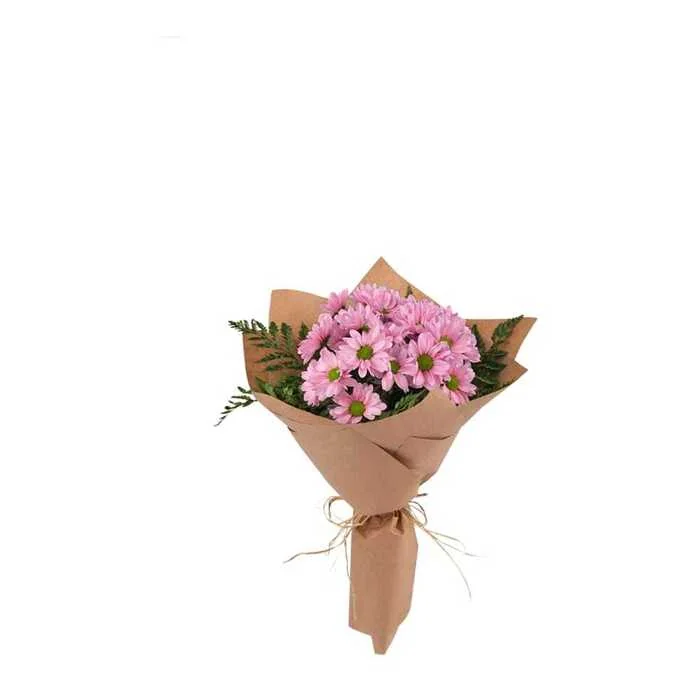Kraft Ambalajlı Taze Pembe Papatya Buketi 35 Cm