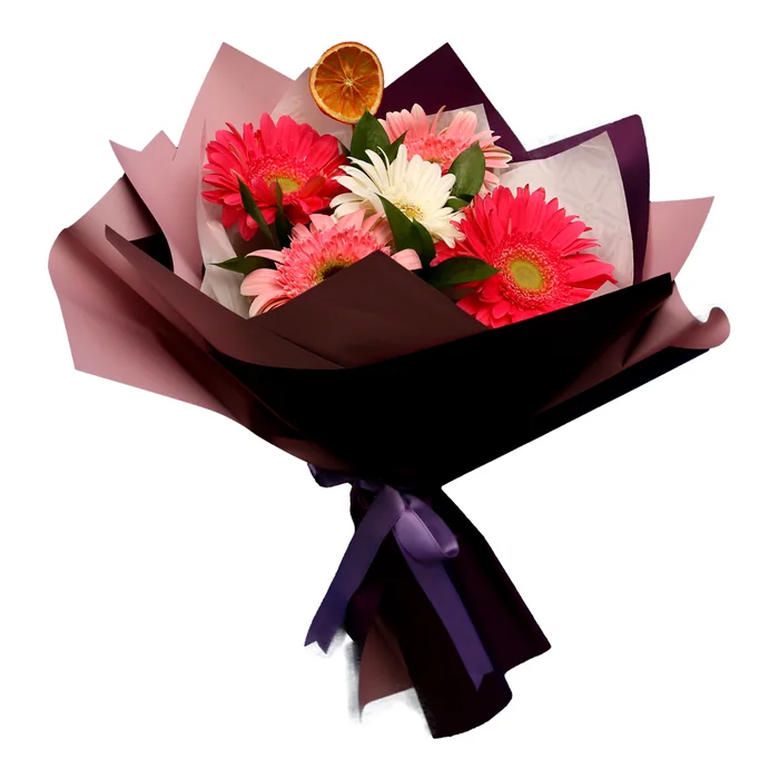 Papatya - Gerbera karışık Gerbera Buketi 5'li -45 Cm