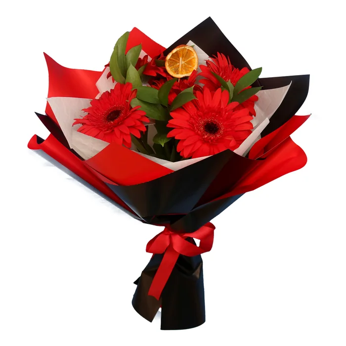 Papatya - Gerbera kırmızı Gerbera Buketi 5'li -45 Cm