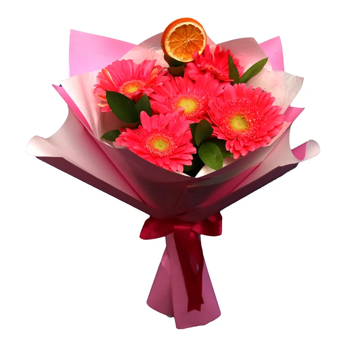 Papatya - Gerbera koyu Pembe Gerbera Buketi 5'li -45 Cm