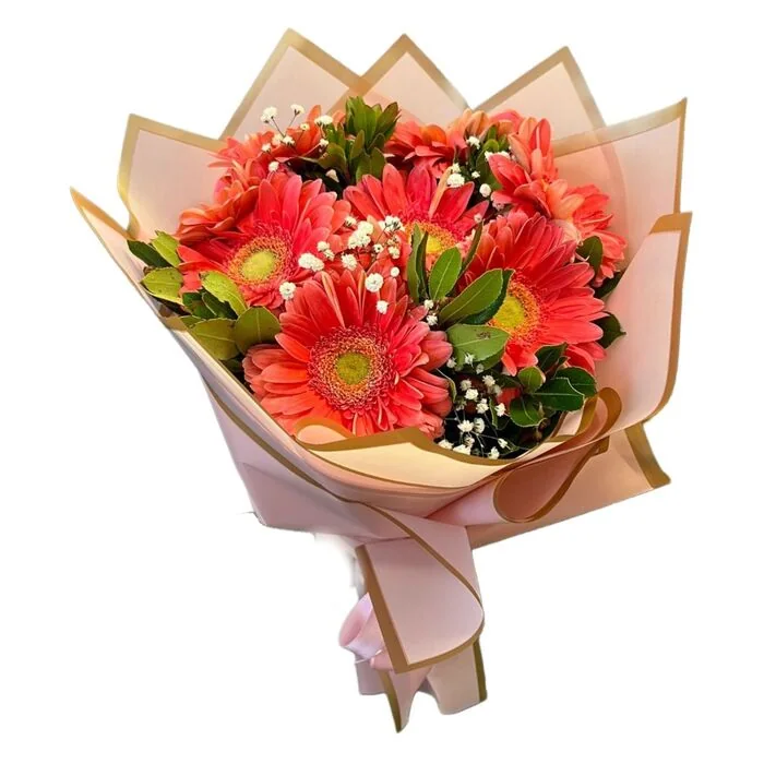 Pembe Gerbera Buketi.40 Cm 7'li
