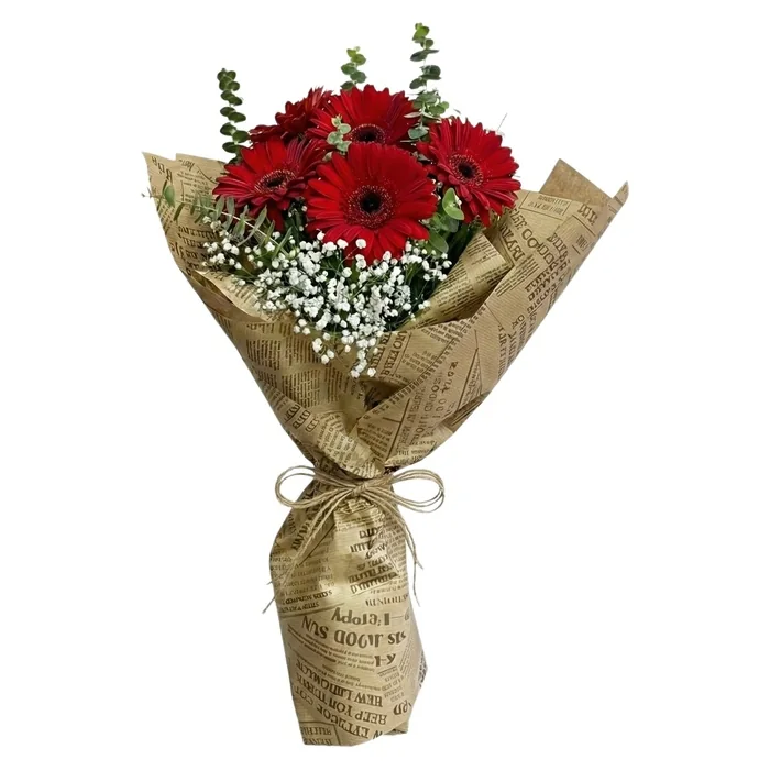 Rustik Kırmızı Gerbera Buketi 40 Cm