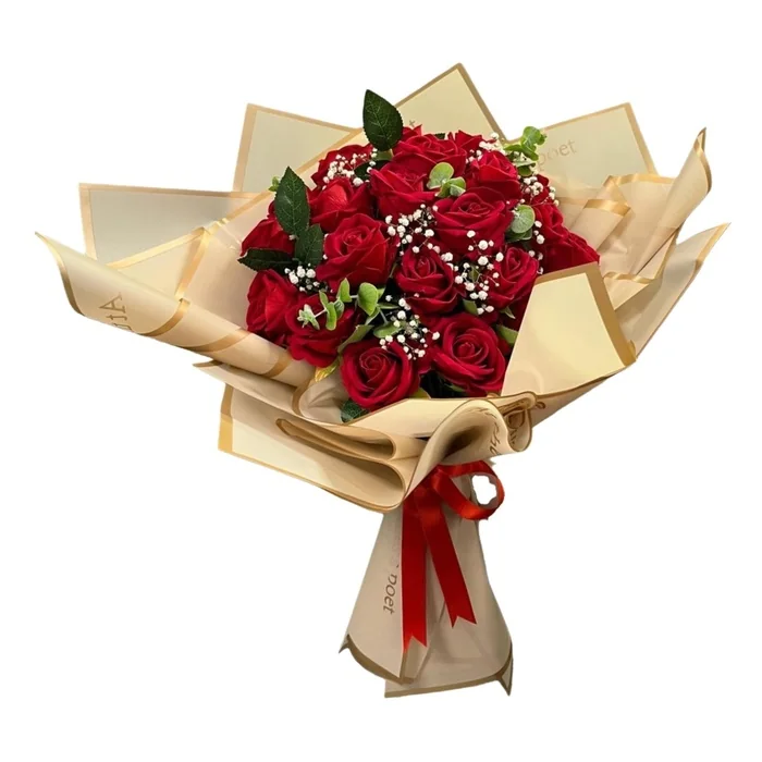 Yapay Kırmızı Gül Buketi.40 Cm 21'li